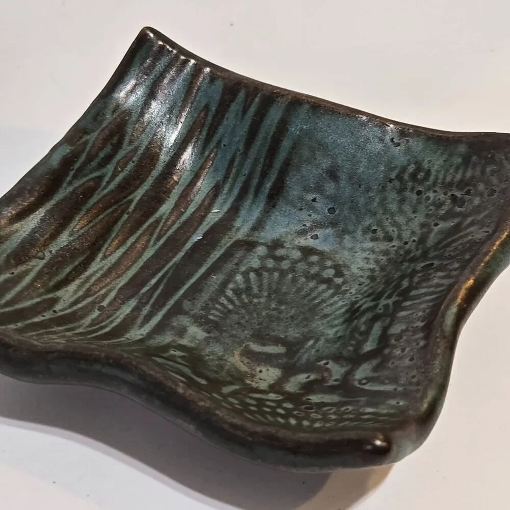 Art Pottery Sauce/ Ring/ Chopstick Holders x4‎ Art Pottery Abstract Green rustic